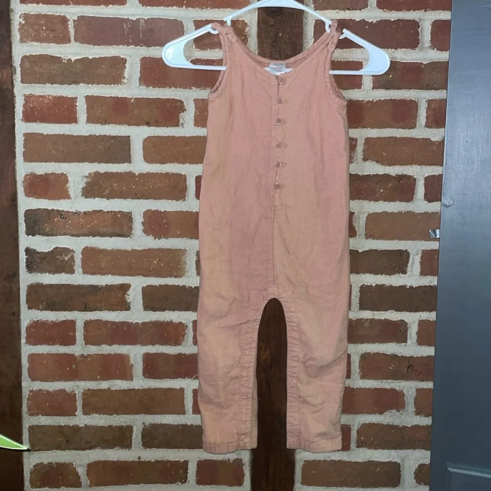 Hanna Andersson Light Pink/tan Gauze Romper 3T Buttons Boho Snaps